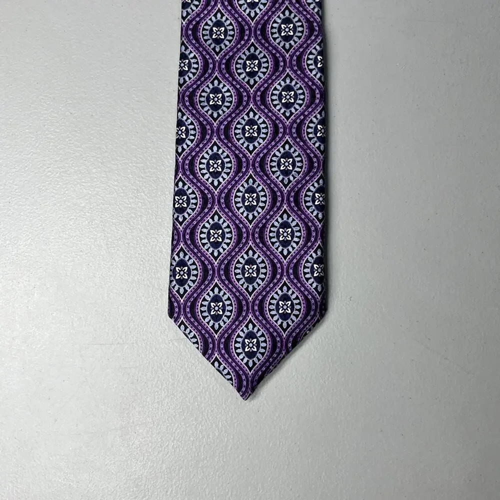 JZ Richards Boulder Silk Tie Purple Mens Designer Medallion Hand Made Necktie
